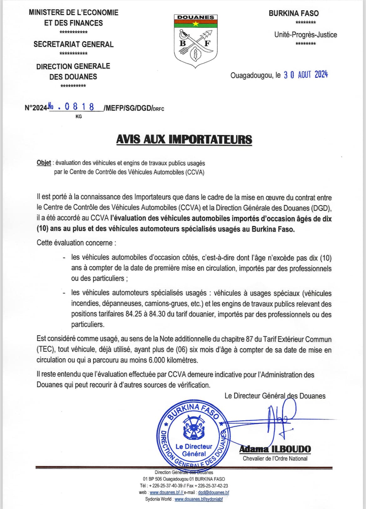 Burkina Faso : Le CCVA désormais chargé de l&rsquo;évaluation des véhicules usagés importés