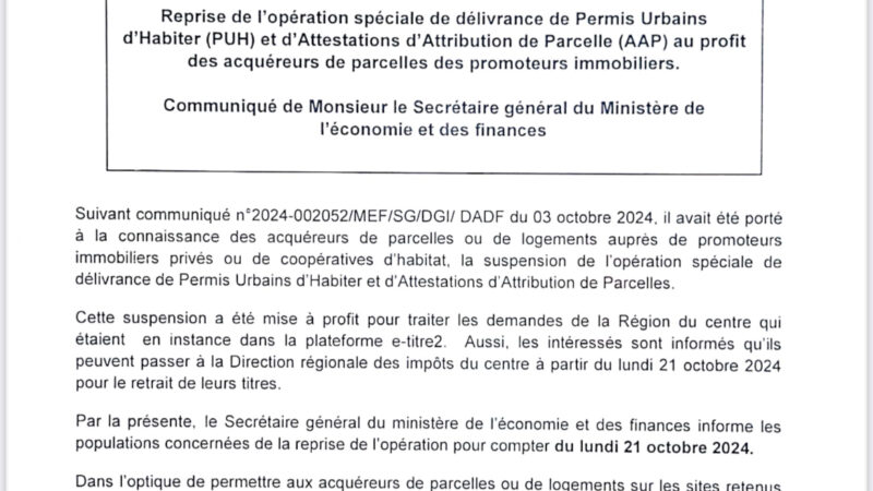 Burkina : Reprise de l’opération spéciale de délivrance de Permis urbains d’habiter et d’attestations d’attribution de parcelle