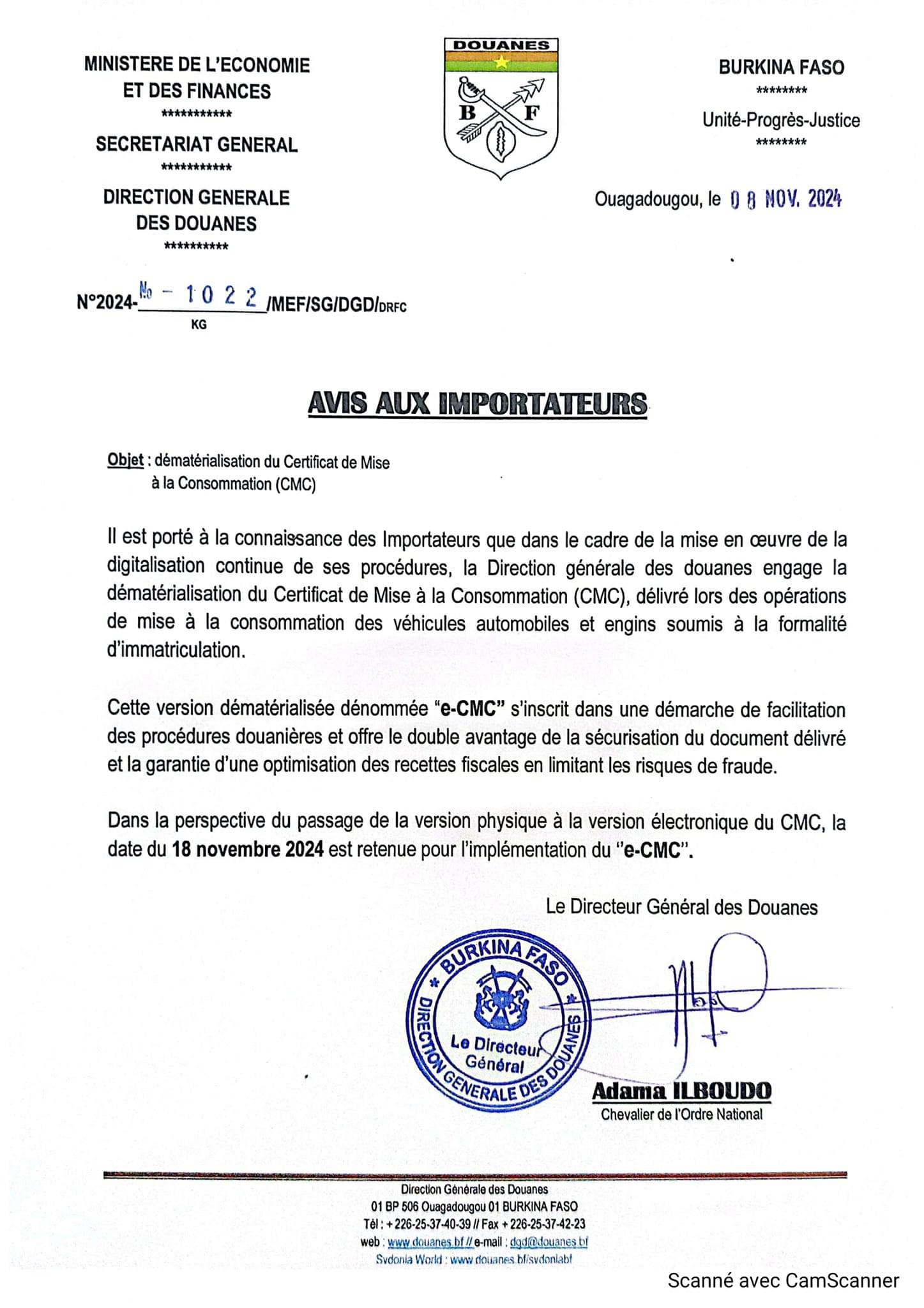 Burkina Faso : La Douane lance e-CMC pour simplifier les démarches des importateurs