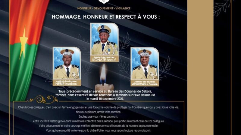 Incident mortel au poste des douanes de Tambolo : Hommage solennel aux trois agents des douanes tombés en service