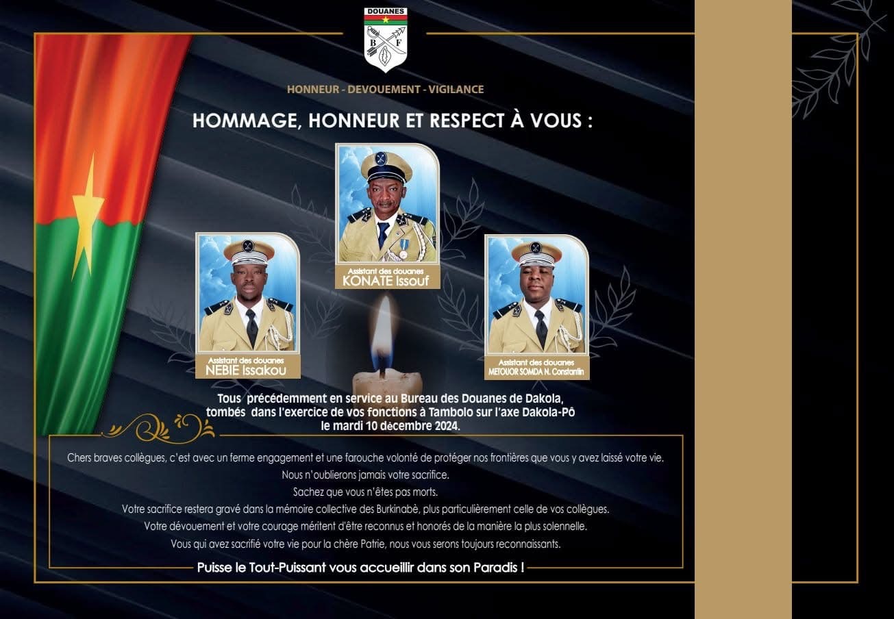 Incident mortel au poste des douanes de Tambolo : Hommage solennel aux trois agents des douanes tombés en service